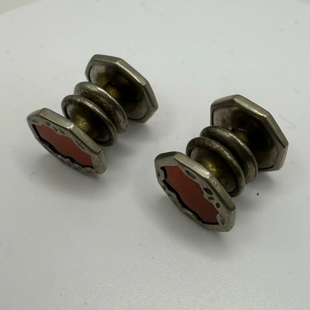 Baer & Wilde Sterling Art Deco Orange Enamel Cufflinks